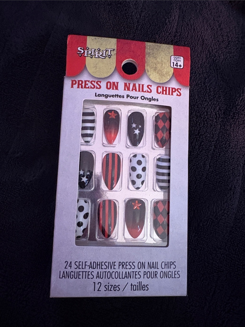 Spirit Red, Black & White Press-On Nail Chips - 24 Self-Adhesive